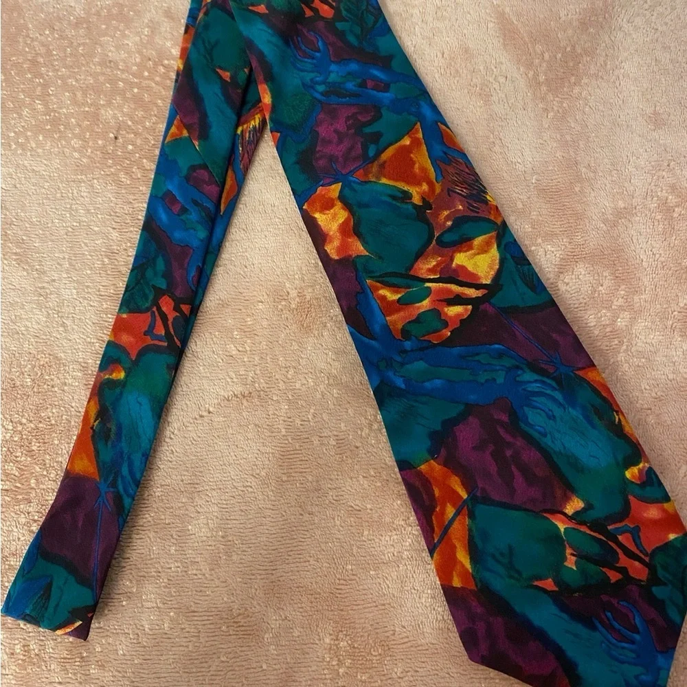 J. Garcia Vibrant Abstract Tie in Teal and Orange